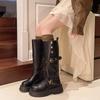 New Fashion Thick Soled Knee High Boots For Women, Retro British Style Belt Buckle Knight Boots, Versatile Long Boots