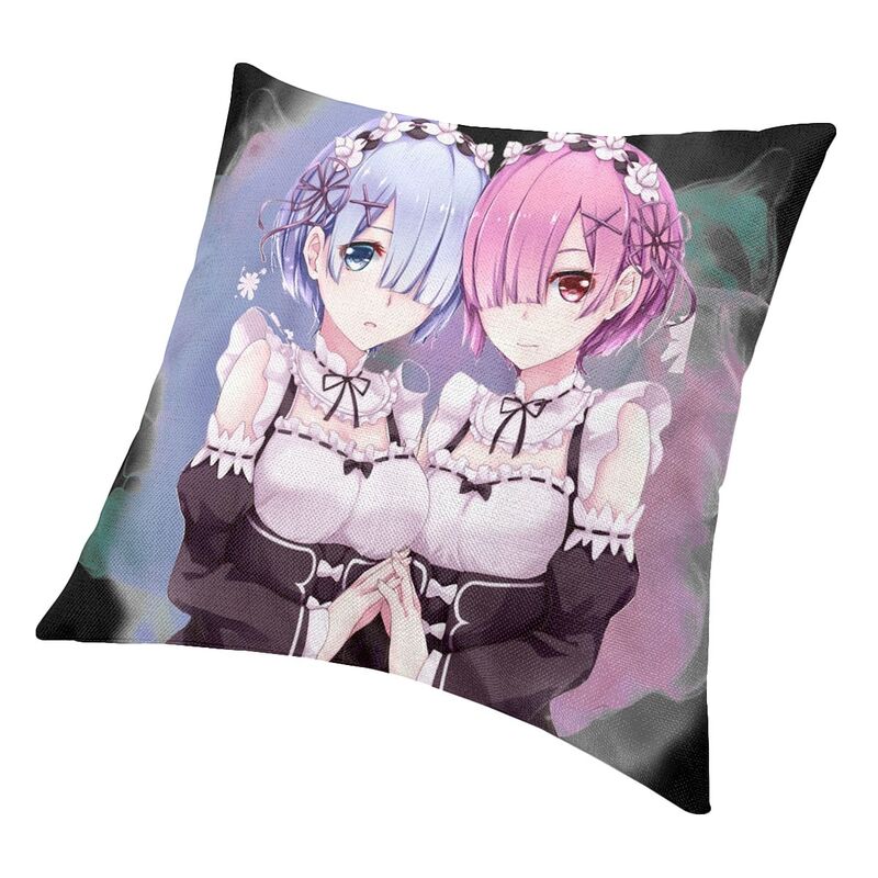 Re Zero Anime Animation Cushion Cover Sofa Decoration Rem And Ram Square Throw Pillow Cover 45X45