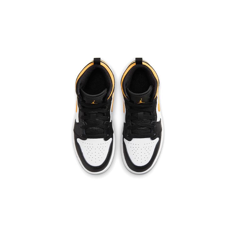 Air Jordan 1 Mid PreSchool 'Black University Gold' (Unisex) White / Black / Pollen Kids' Basketball Shoes 640734 177