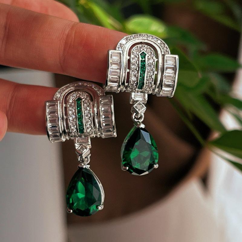 

1ПАРА Имитация бабушкиных зеленых сережек-капель, серьги знаменитости в том же стиле с подвесками, длинные серьги с бриллиантами