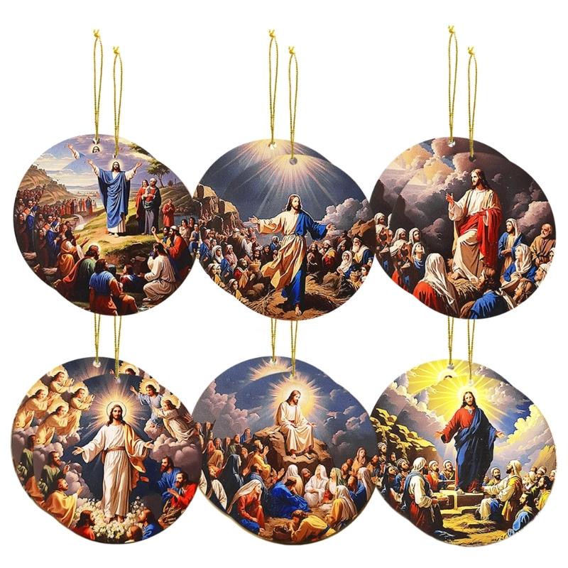 12pcs Wood Pendant Christmas Tree Ornament Set Hanging Decoration with Detailed Craftsmanship Religious Accessories