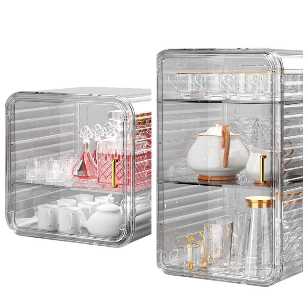 Desktop Dustproof Cup Organizer Shelf & Draining Tray