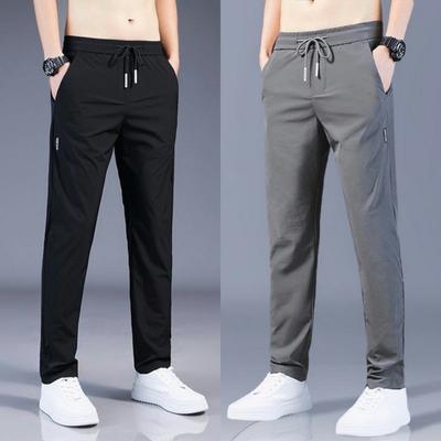 Pantaloni da uomo Primavera Estate Sottile Tinta unita Moda Tasca Applique Pantaloni da lavoro casual a figura intera Pantalon
