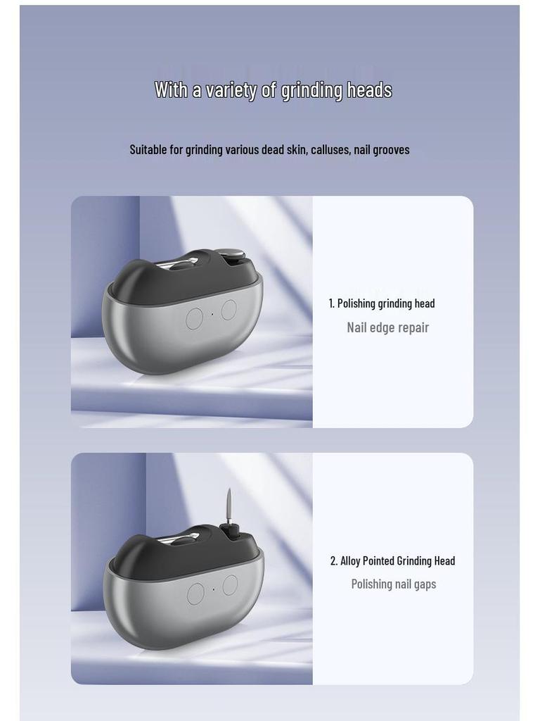 Compact 3-in-1 Electric Nail Care Set for Seniors & Kids: Clipper, Grinder, Polisher, Anti-Pinch Design, Portable.