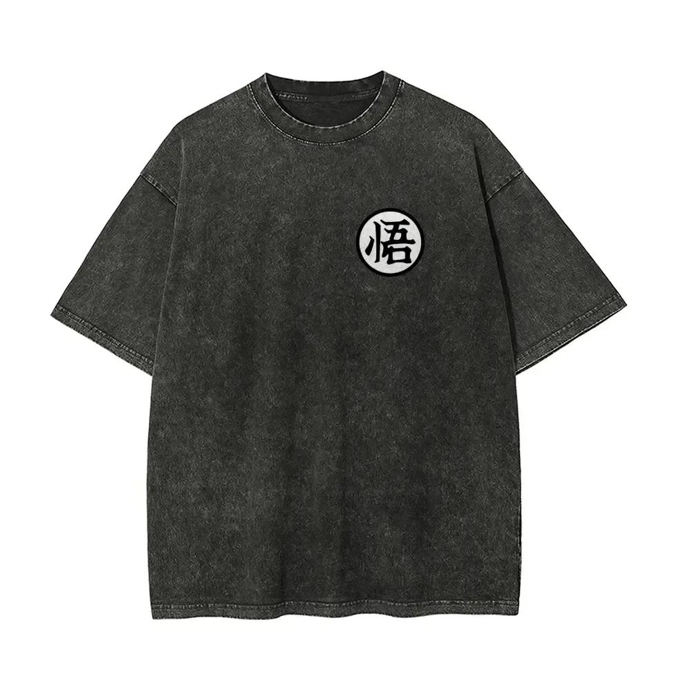 2026 Dragon Ball Z Washed Tshirt Retro Anime Print Oversized Tee Crew Neck Short Sleeve Cotton Casual Harajuku Street Tops Tees