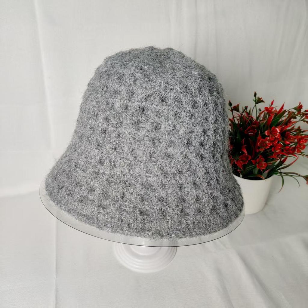 Needle Bucket Hat Female Tide Autumn and Winter Solid Color Versatile Sweet Wool Knitted Warm Bucket Hat Fashionable Foreign Style
