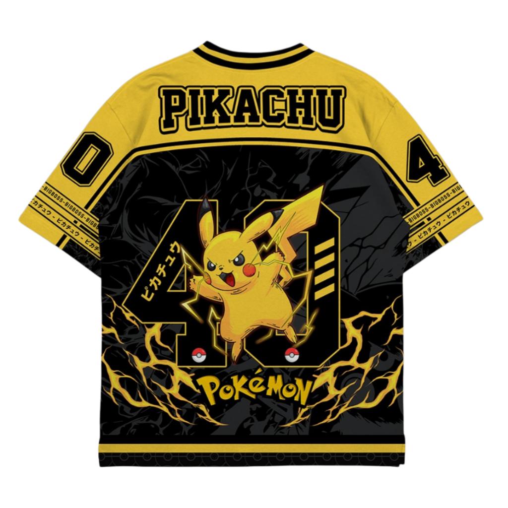 Potdemiel Electric-type Pikachu Oversized Jersey Adult Kids Athleisure T-Shirt Family Summer Quick-dry Soft Lightweight Comfy