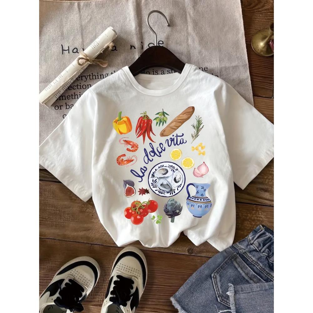 Italian Pasta Heart Print Kids TShirt Cotton Casual Girls Short Sleeve Shirts Summer Sports Fashion Tops Childrens Clothes Tee