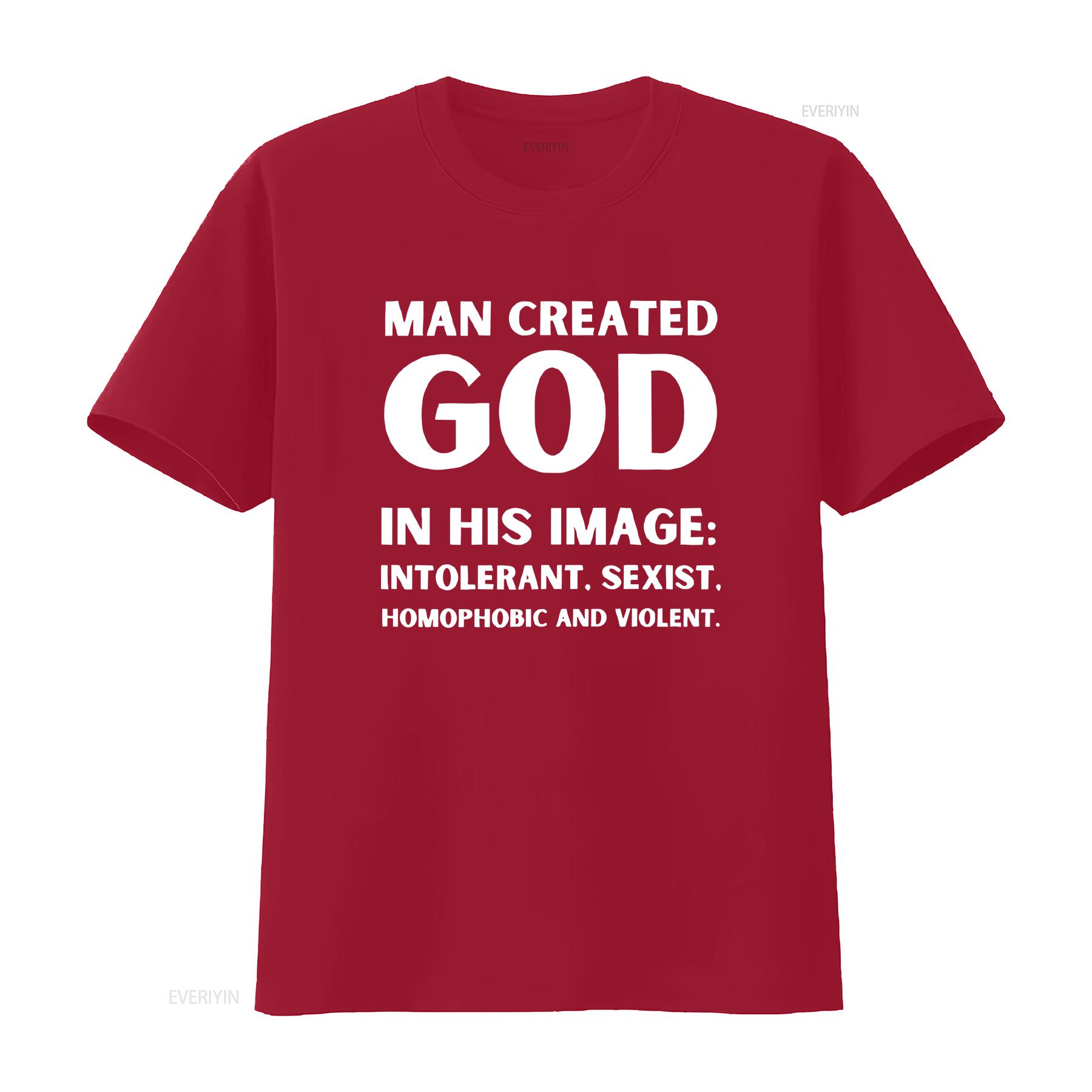 Man Created God AtheisT T Shirt Anti Religion Atheism Science Funny Liberal Clothing vintage Washed Stretched Comfortable S
