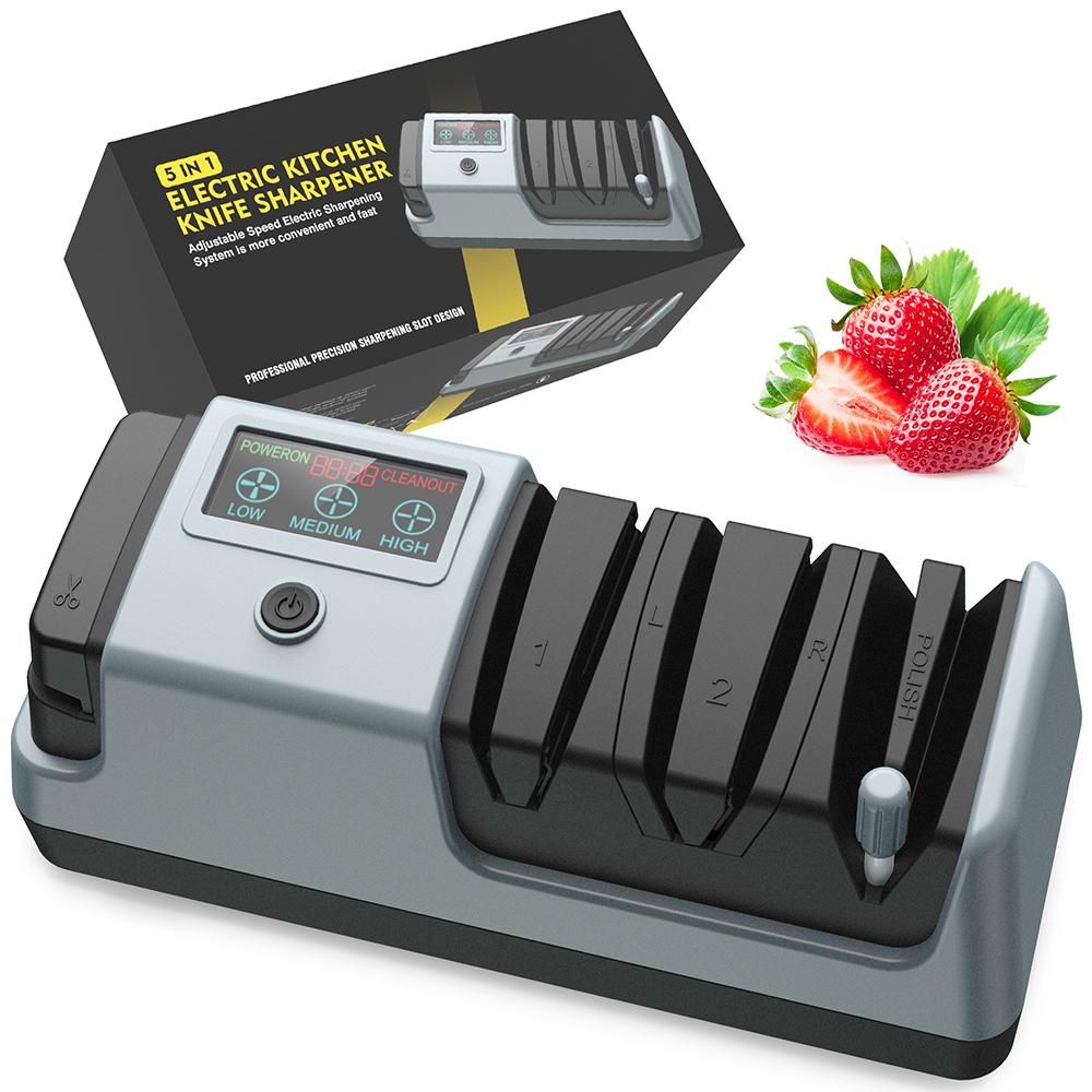 

YOORLEAY 5 в 1 электрическая точилка для ножей-3 вращающихся регулируемых скорости электрических точилок для кухонных ножей US Plug