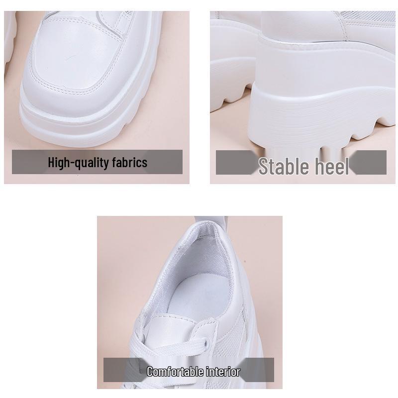 Women's Height-Enhancing White Platform Shoes, Korean-Style, for Spring & Autumn 2024