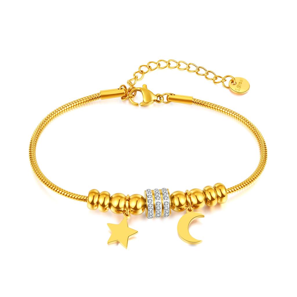 Wind Fashion Titanium Steel Snake Bone Chain Beaded Jewelry Stainless Steel Star Moon Bracelet Female