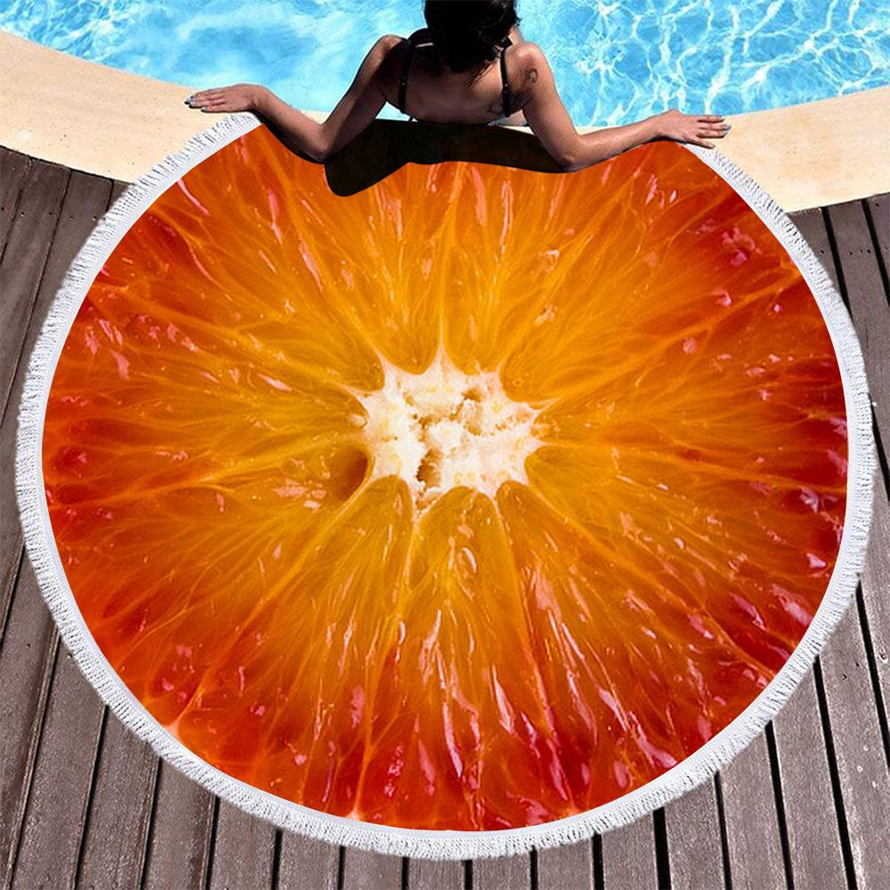 3D Printed Round Beach Towel Microfiber Fringe Round Blanket Bath Towel Beach Towel Fruit Series