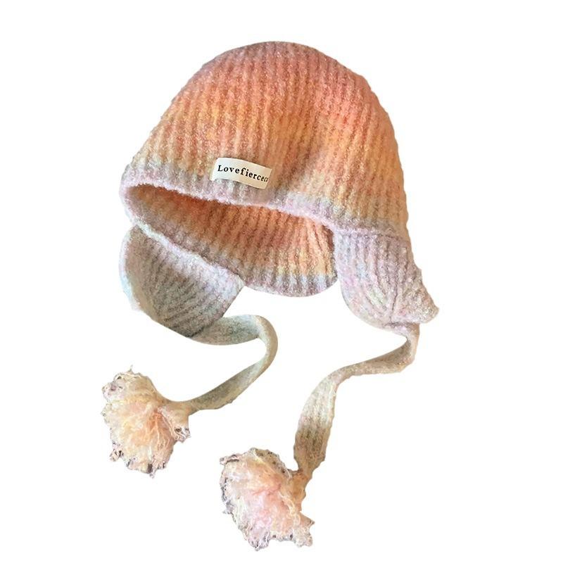 Pink Gradient Woolen Hat for Women In Autumn and Winter Korean Version  All Match Face Showing Small Pullover Hat  Ear Protecting Knitted Hat  Trendy