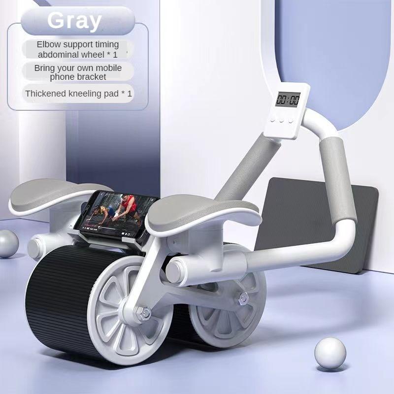 Double Wheel Elbow Support  Abdominal Wheel Grey/Blue/Orange Automatic Rebound Silent Abdominal Muscle Trainer Anti Slip Wear-resistant Belly Wheel
