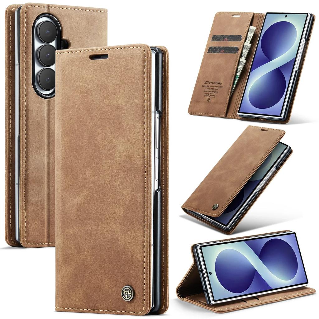 For Samsung Z Fold 8 Ultra 7 6 Luxury Retro Matte Flip Card Slot Wallet Shockproof Stand Camera Protective Case