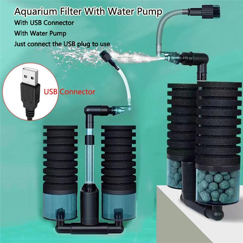 M-Modern-USB Powered Aquarium Filter With Water Pump Electric For Fish Tank Air Pump Skimmer Biochemical Sponge Bio Filter 100A