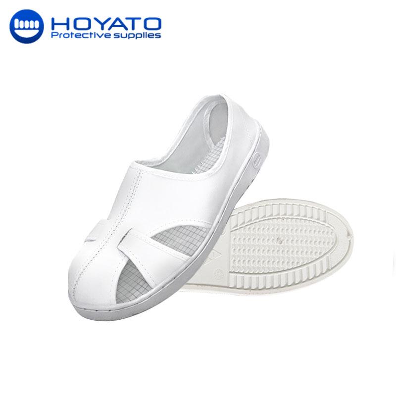 Leather Anti-Static, Non-Slip Work Shoes: Acid & Alkali Resistant, Comfortable, Easy On/Off for Dust-Free Workshops White leather PVC;38