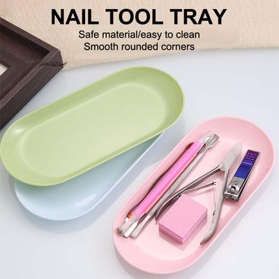 Plateau de Rangement Cosmétique Ovale en Plastique Organisateur de Manucure Nail Art pour Pince à Épiler Outils Faux Ongles Équipement