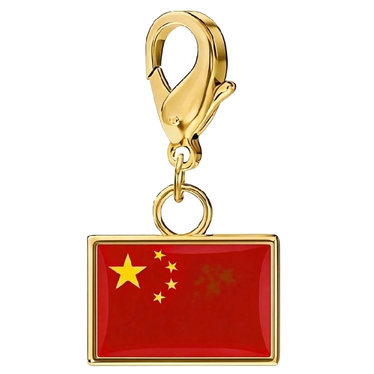 Stainless Steel Country Flag Bracelet Pendant Hand Chain Charm Travel Wristlet Keychain with Lobster Clasp and Small Profile