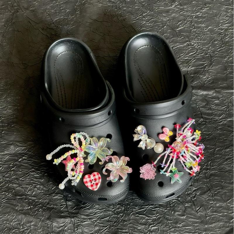 12Pcs Detachable Shoe Flower Shoe Charms Diy Colorful Butterfly Seaweed Bead Chain Shoe Buckle Hole Accessories For Girls