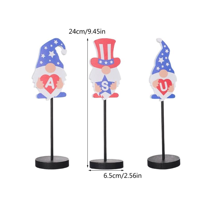 3pcs Independence Day Gnome Doll Sculpture Stylish Decoration for Celebration Facelesses Doll Statue Wood Party Ornament