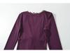 V-Neck Lace Trim Tie-Up Long Sleeve Slimming Bodycon Cropped T-Shirt for Women (Spring/Autumn)