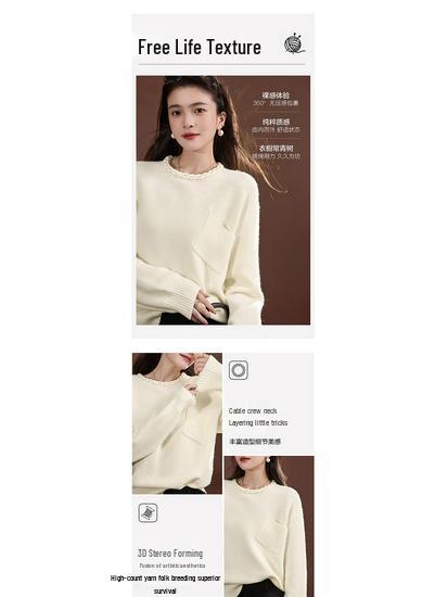 Demana Women's Petite Elegant Cable Knit Round Neck Sweater