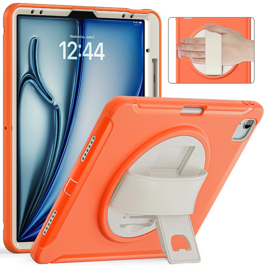 For iPad Air 13 (2025)/(2024)/Pro 12.9 (2022)/(2021)/(2020)/(2018) Case Kickstand PC+TPU+Silicone Cover with Pen Slot