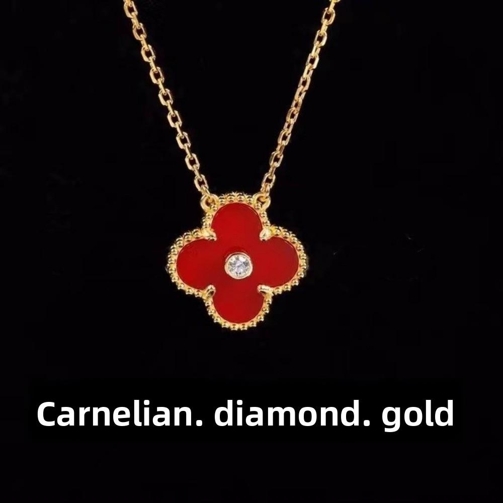 Kvinners Firkløver Halskjede Enkelt Blomst Hvit Perlemor Rød Agat Anheng Kragebenskjede