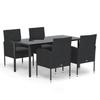 3156774 vidaXL Mobilier à dîner de jardin et coussins 5pcs Noir Résine tressée