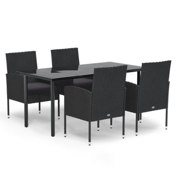 3156774 vidaXL Mobilier à dîner de jardin et coussins 5pcs Noir Résine tressée