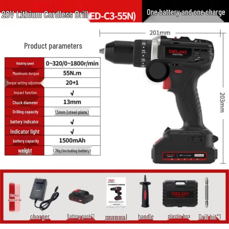 

DELIXI Cordless Mini Drill CN plug (adapter included)
