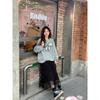 Season's new round neck bow printing large size loose sweater women's clothing fleece affordable