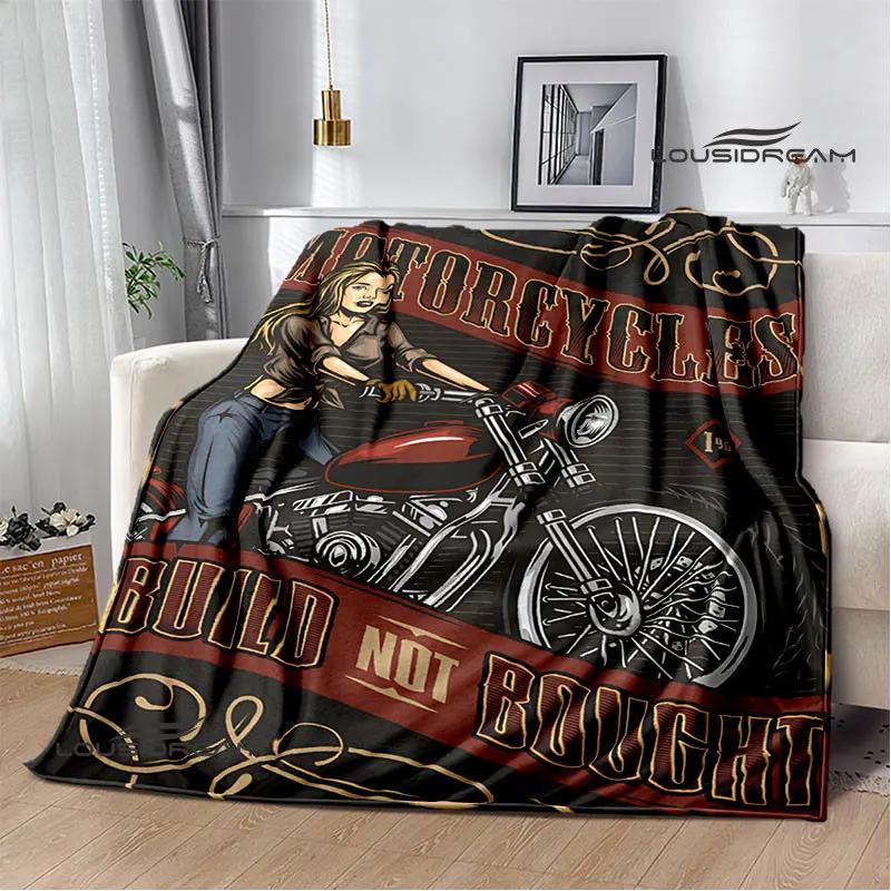 Motorcycle Retro Printing Blanket Flange Warm Soft and Comfortable Picnic Blanket Bed Linings Birthday Gift