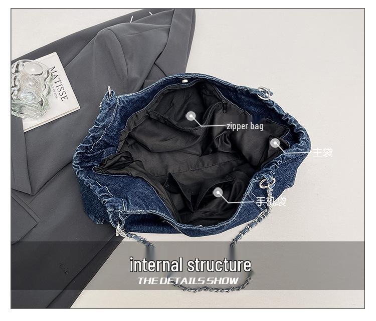 Denim Commuter Tote in Koreaanse Stijl: Retro Grote Capaciteit Okselketting Schoudertas