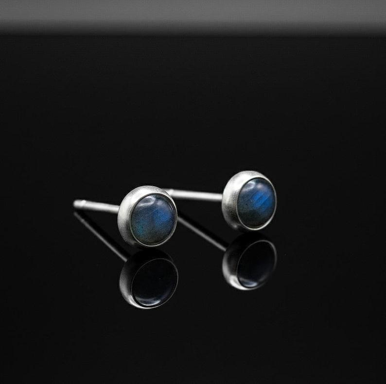 Solide 925er Sterlingsilber Runde Labradorit Edelstein Ohrstecker Geschenk für Sie Handgefertigter Schmuck