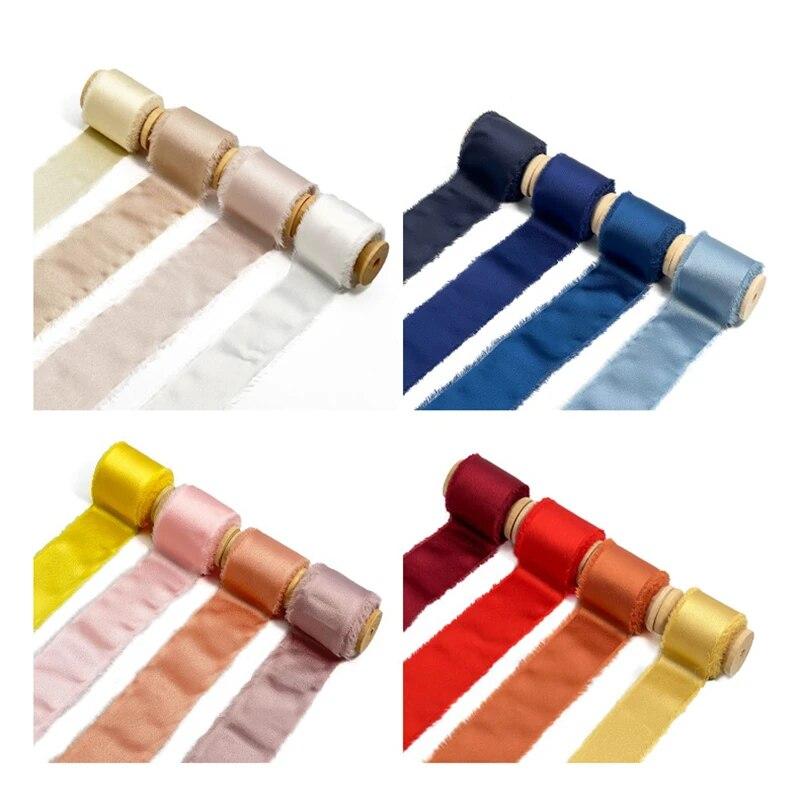 4CM*5M Handmade Frayed Edged Satin Chiffon Silk Ribbon For Wedding Invitation Wrapping Bouquets Birthday Party Decorations Gifts