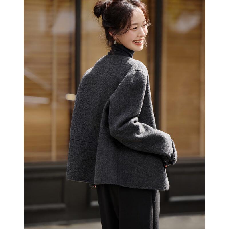 Mohanyimei V-Neck New Chinese Style Double-Faced Wool Coat