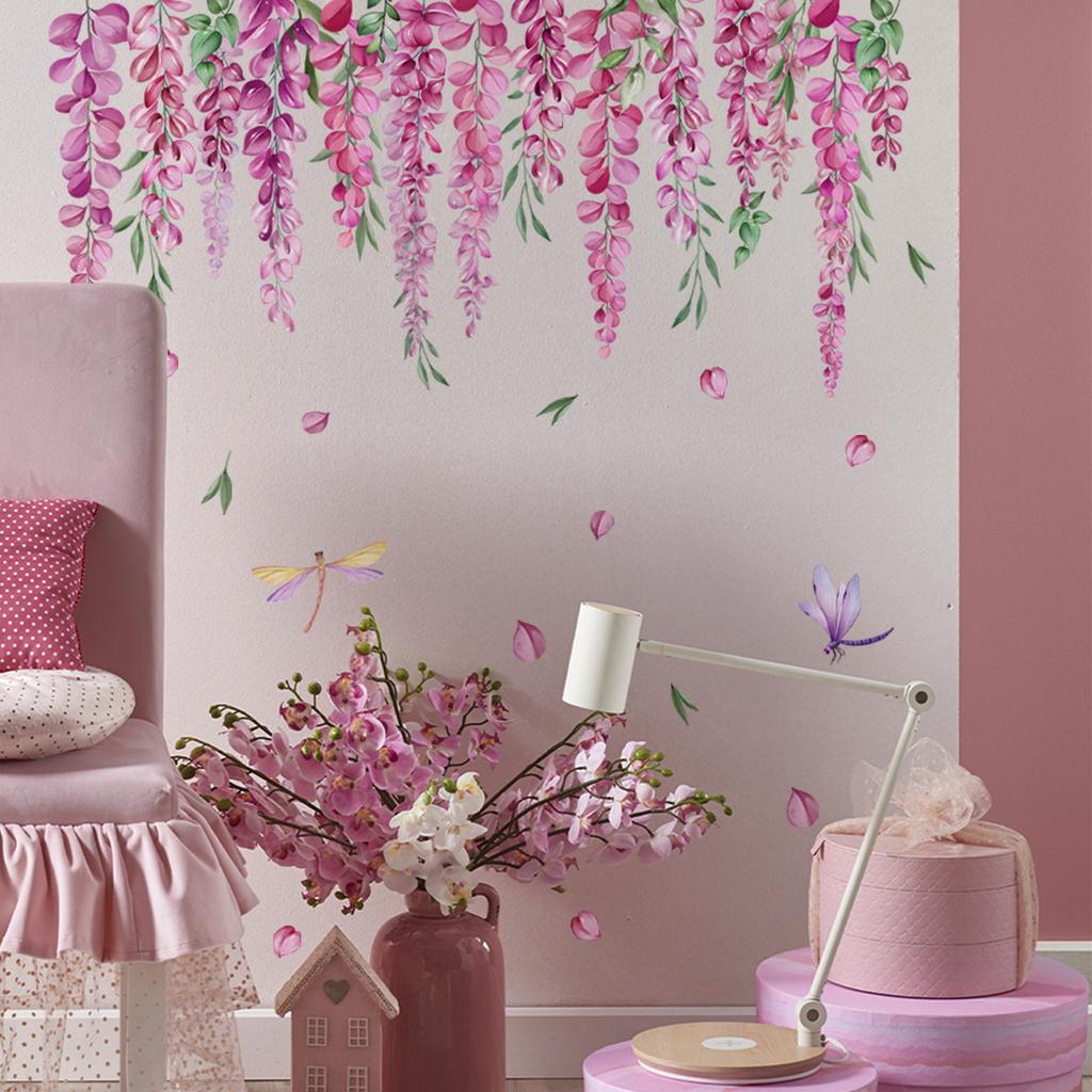 Ms7075 Flower Violet Vine Wall Sticker Living Room Bedroom Decorative Wall Sticker Large Quantity Can Be Negotiated