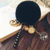 Car Women handBag Key Chain Fashion Pearl Chain Crystal Bottle Bow Pompom Keychain Fluffy Puff Ball Keychains Jewelry