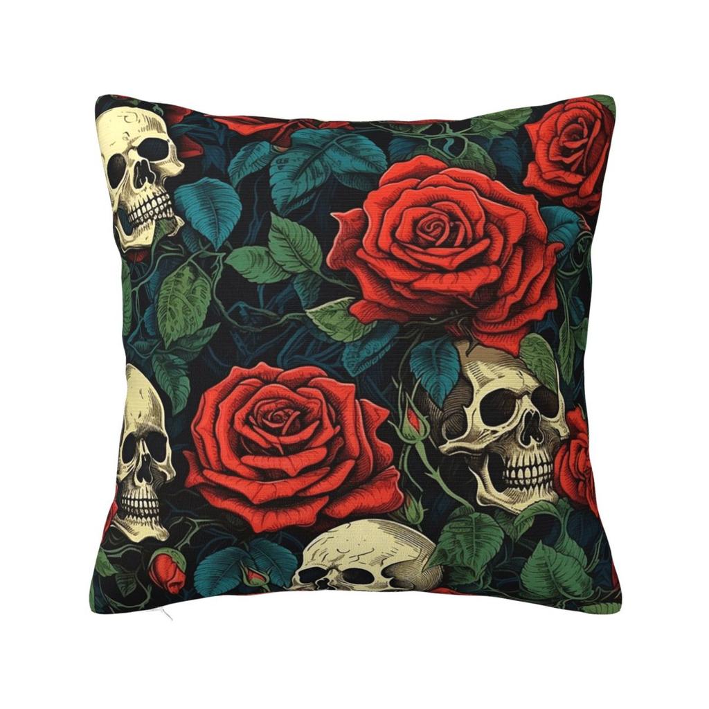 Gothic Skull And Rose Square Pillowcase Cushion Cover Pillow Case Throw Pillow Cover for Home Bedroom Car