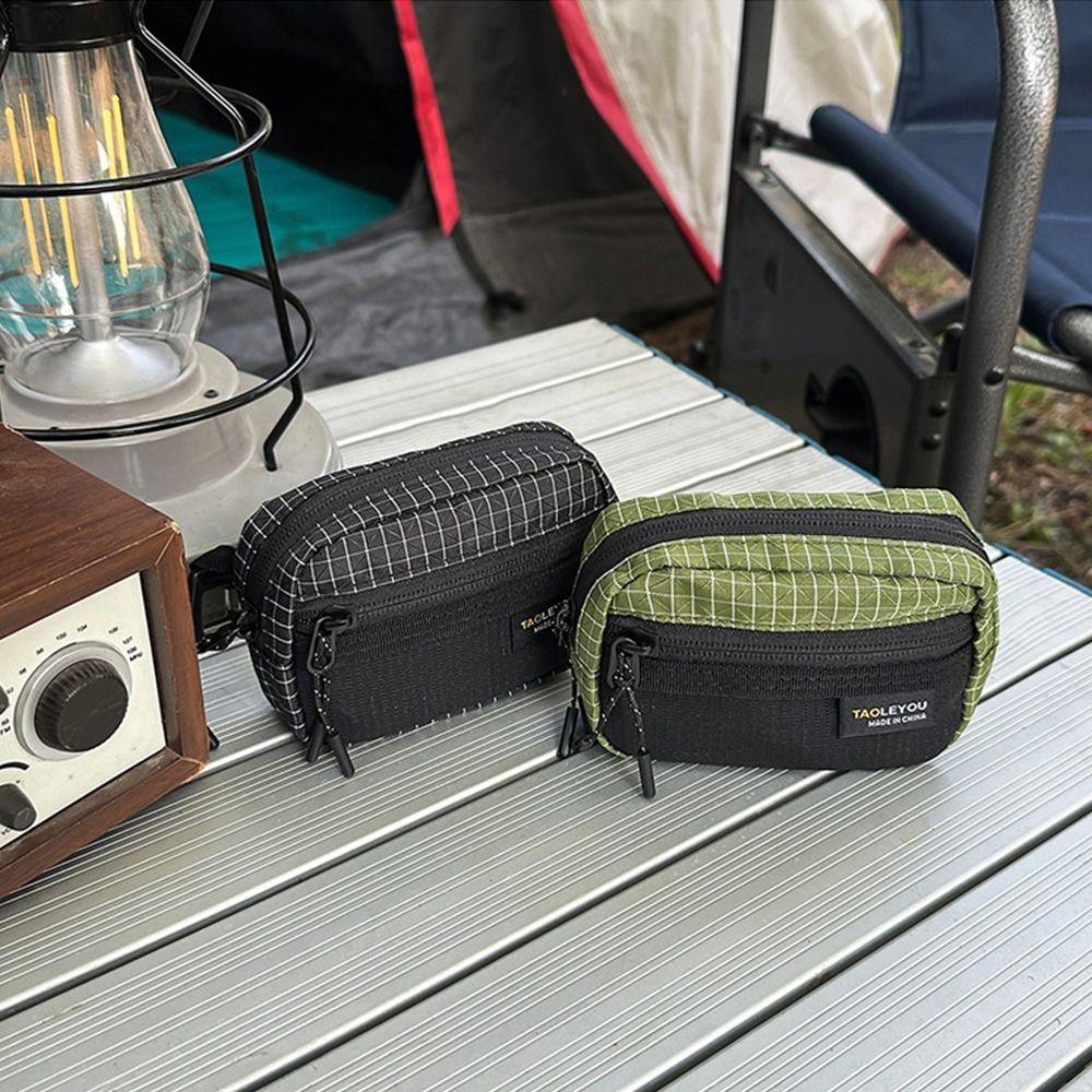 Lightweight Grid Fabric Storage Bag Zipper Closure Card Holder Bag  Outdoor Hiking