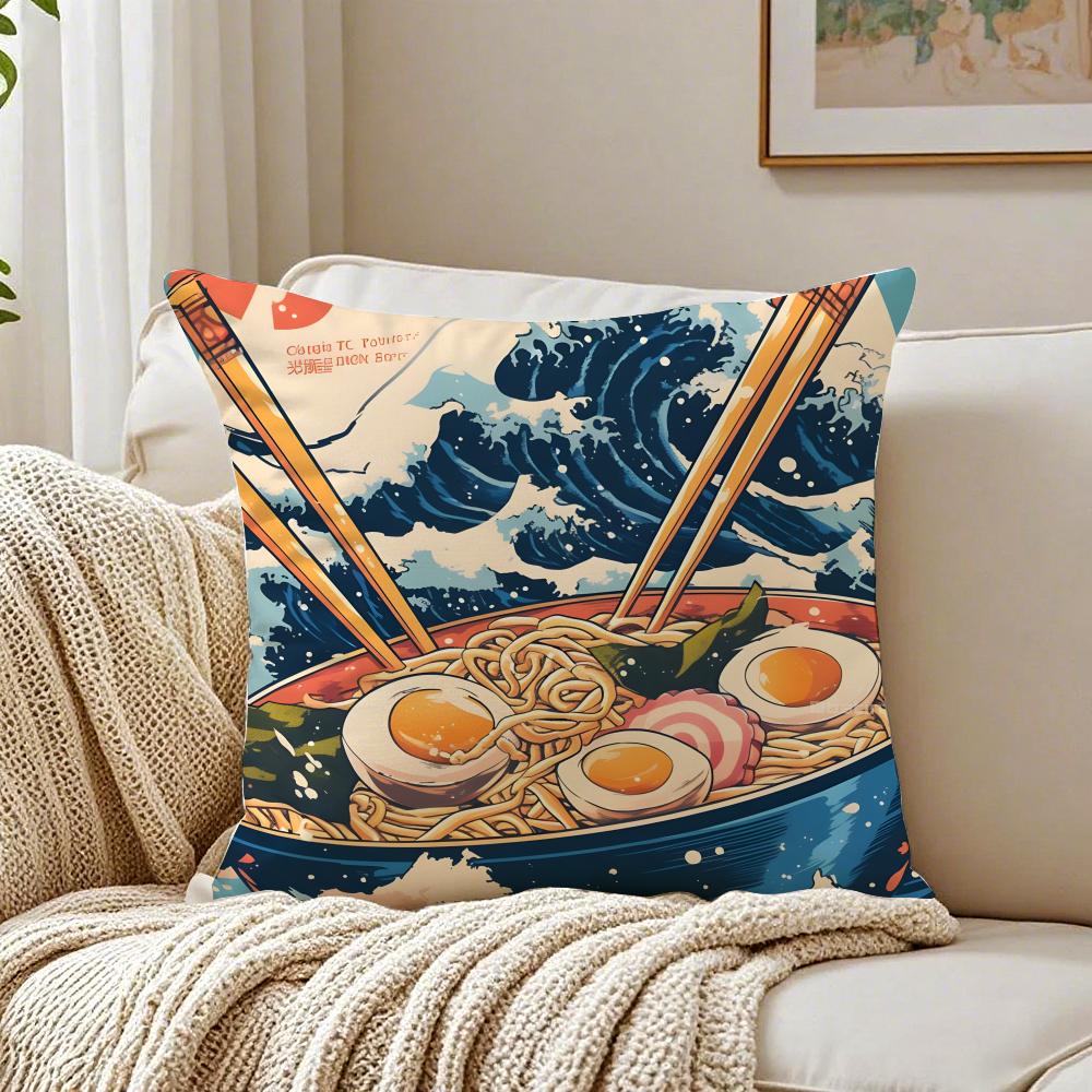 Ramen Pillow Japanese Retro Illustration Cushion Cushion Cover Pillowcase Antidustmite Living Room Sofa Decor Cushion Room