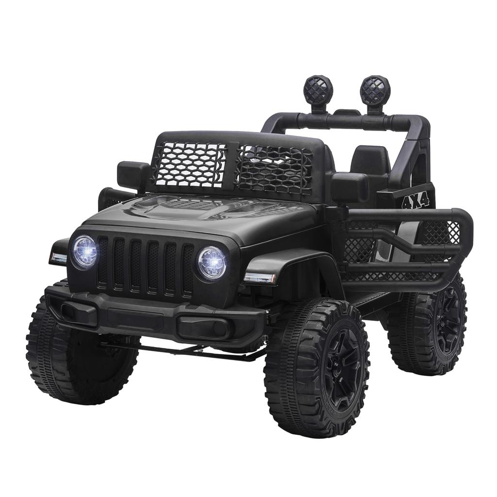 Kids Electric Ride On Car 12V Off Road Toy with Parental Remote Control 2 Motors Horn Lights Suspension Wheels for 3-6 Years Old Black