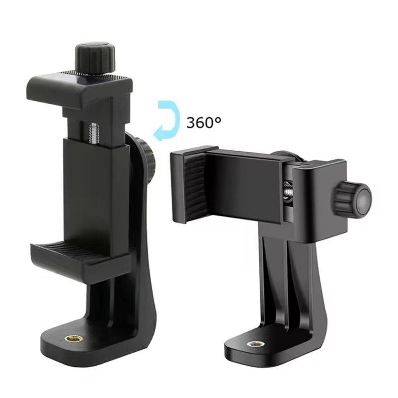 360° Rotating Phone Clip with Dual-Hole for Tripod and Selfie Stick: Supports Horizontal and Vertical Shooting with Triangular Stability