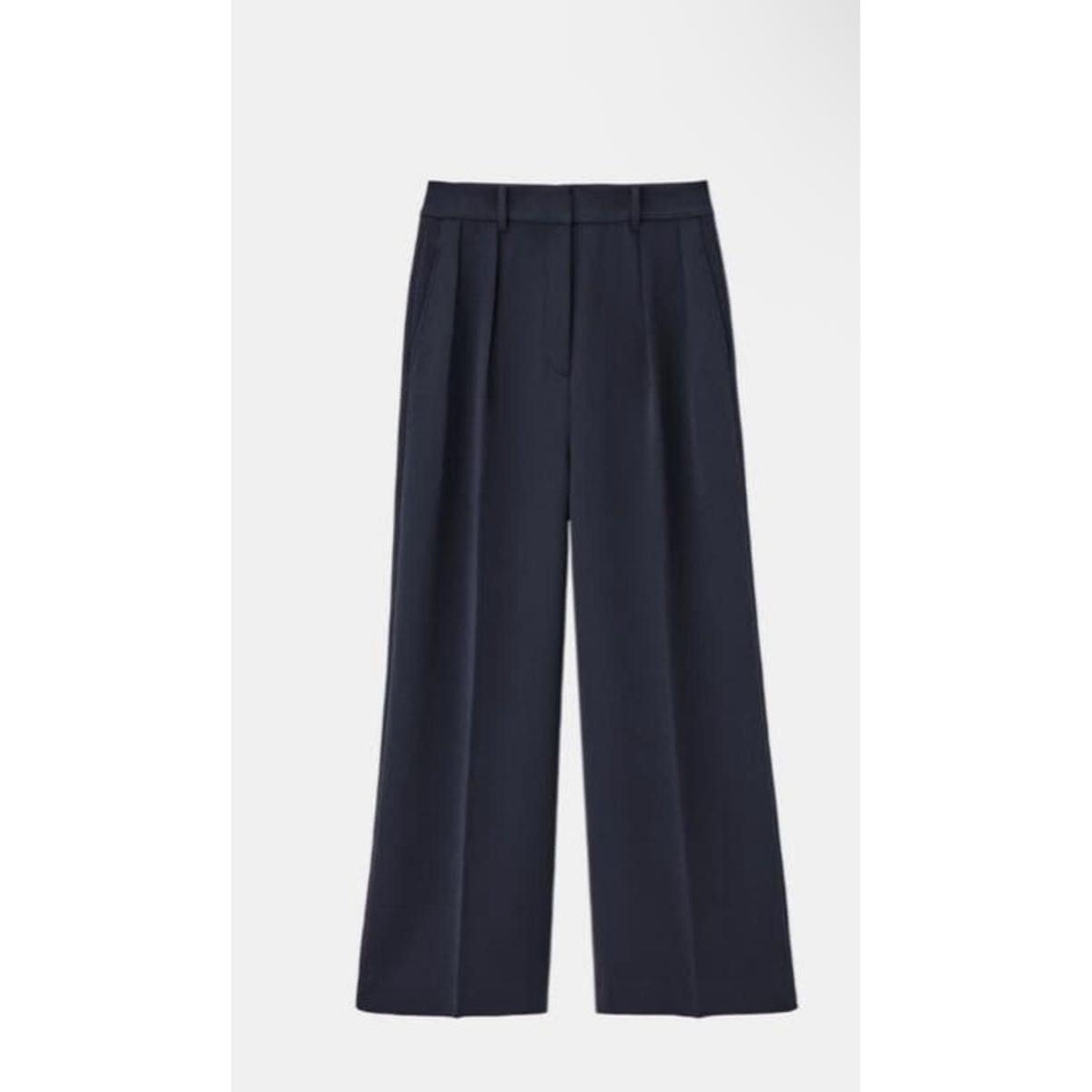 Plaste Full Length 2 Tuck Wide Straight Pants Navy