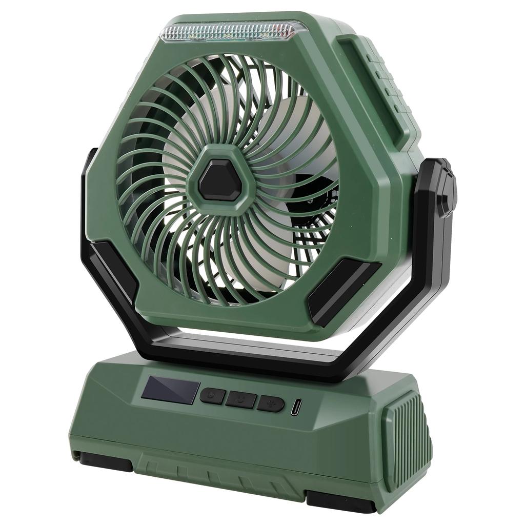 270° Kopfrotation Campingventilator mit LED-Licht und Haken 6000mAh USB-Akku-Betriebener Ventilator für Outdoor-Reisen Camping Angeln Neu