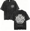 T-shirt Uomo Stampa Linee Disordinate Gotica Oversize Nero Lavato Graffiti Streetwear Top Casual