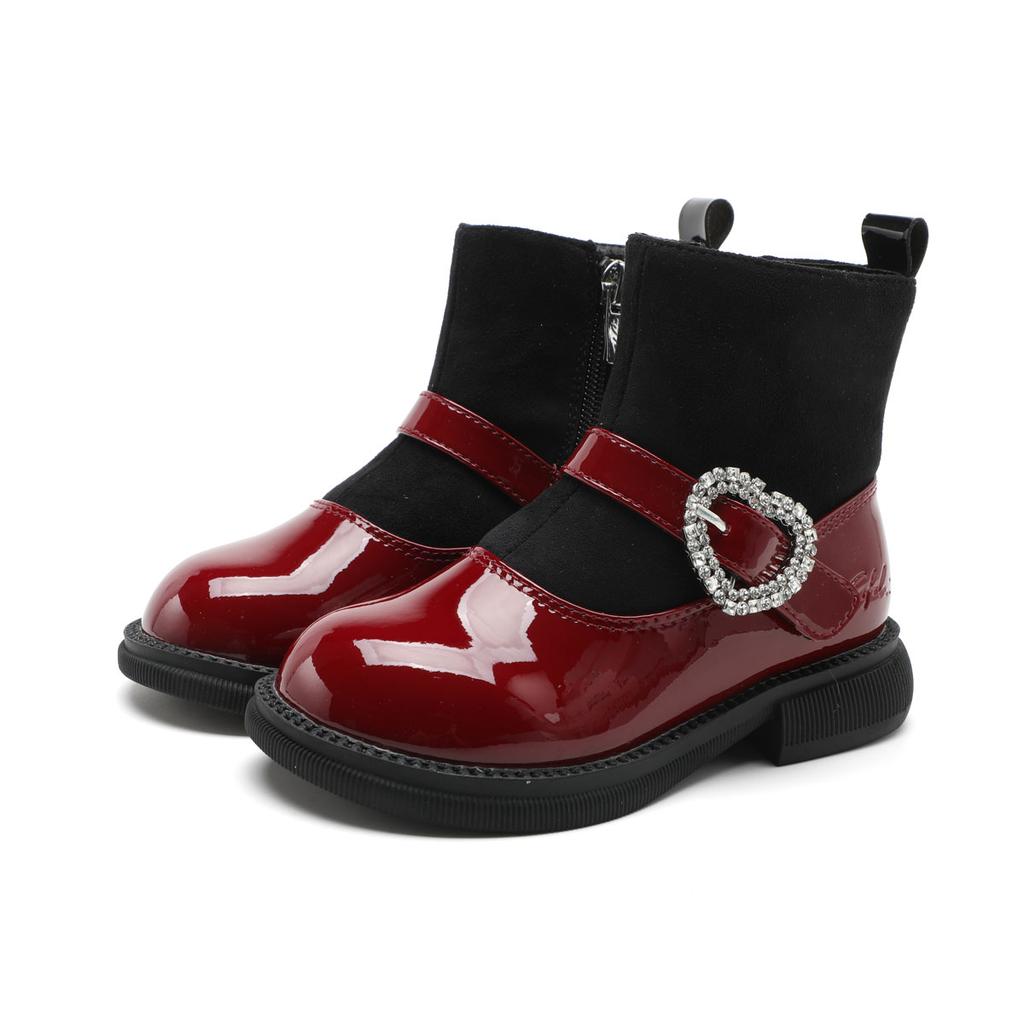 Simple and versatile warm leather boots with fleece for girls